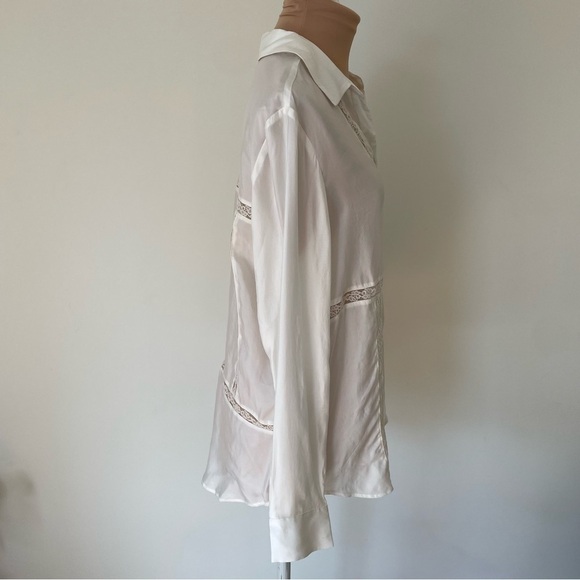 Rails White Sands Silky Cupro Blend Mona Lace Inset Tunic Blouse Button Down S - Picture 8 of 12